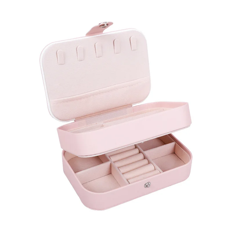 Double Layer Portable Jewelry Box with Mirror Luxury Gift Wrap Velvet Jewelry Storage Box Leather Ring Earring Holder Organizer