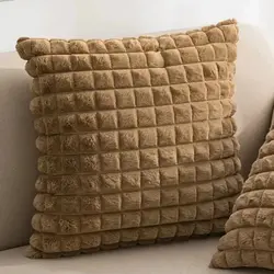Luxurious Imitation Rabbit Plush Throw Pillow Cover - Solid Color Pillowcase for Sofa, Office, or Bedroom (BROWN)