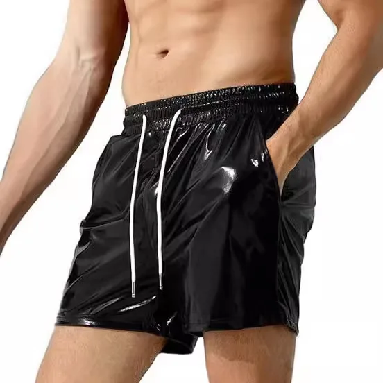 Mens Summer Outfit Shorts Shiny Nightclub Glossy Gold Sliver Black Sweatpants Men Metallic Disco Party Drawstring Short Pants 3