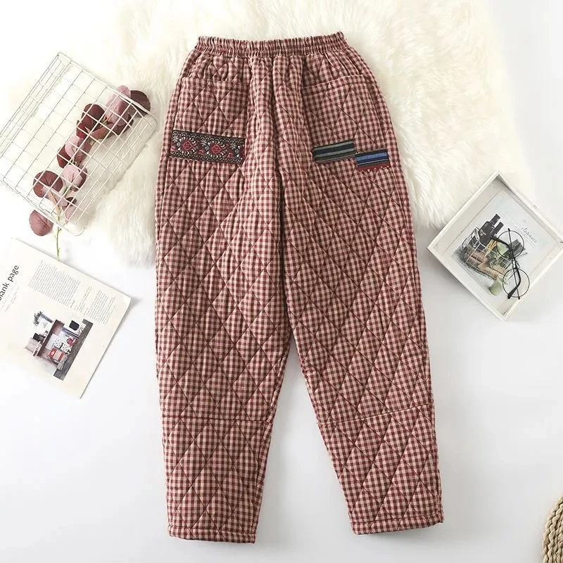 Middle Aged Mother Women's Winter Warm Pants 2024 Elegant Cotton-Padded Pants Loose Harem Pants Female Retro Casual Trousers