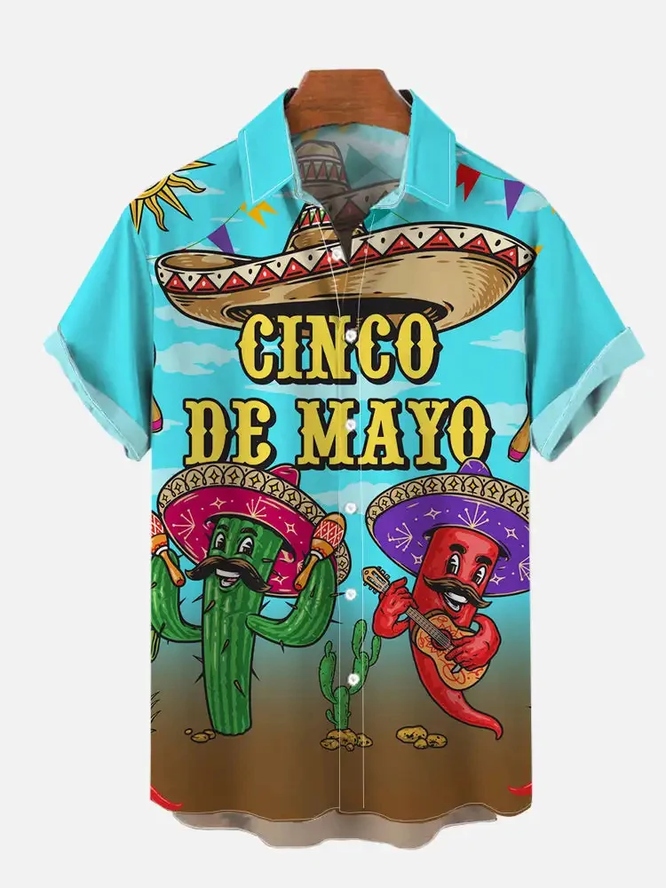 Men's Shirt Mexican Party Creative 3D Printed Tops Summer New Hawaiian Casual Loose No pockets Short Sleeve Shirt 2
