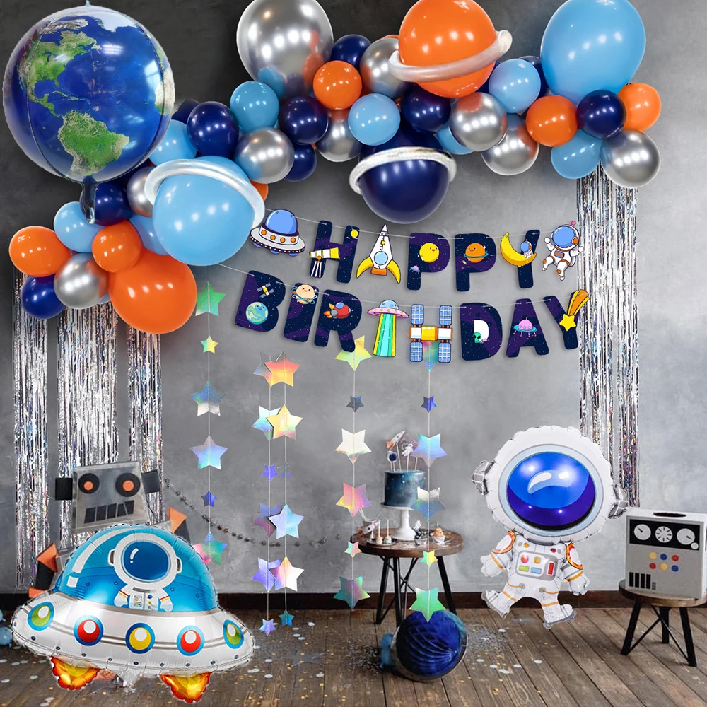 Déco Anniversaire Espace 6 Ans – Ballons Astronaute Fusée Vaisseau – Kit Fête Univers Pour Garçon – Ballon Numéro 6 Géant – Hélium Facile