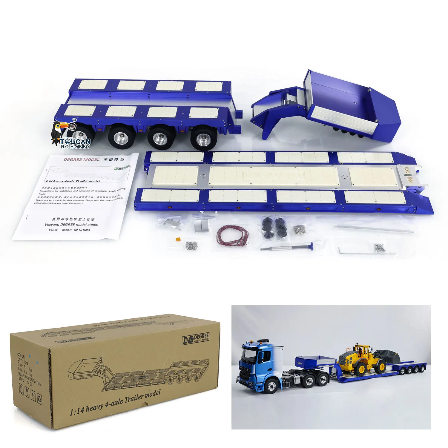 DG-999 RC 1/14 Heavy Trailer 4 Axles CNC Gooseneck Trailers for DIY Tractor Truck Model with Light System Servo ESC TH23977 4