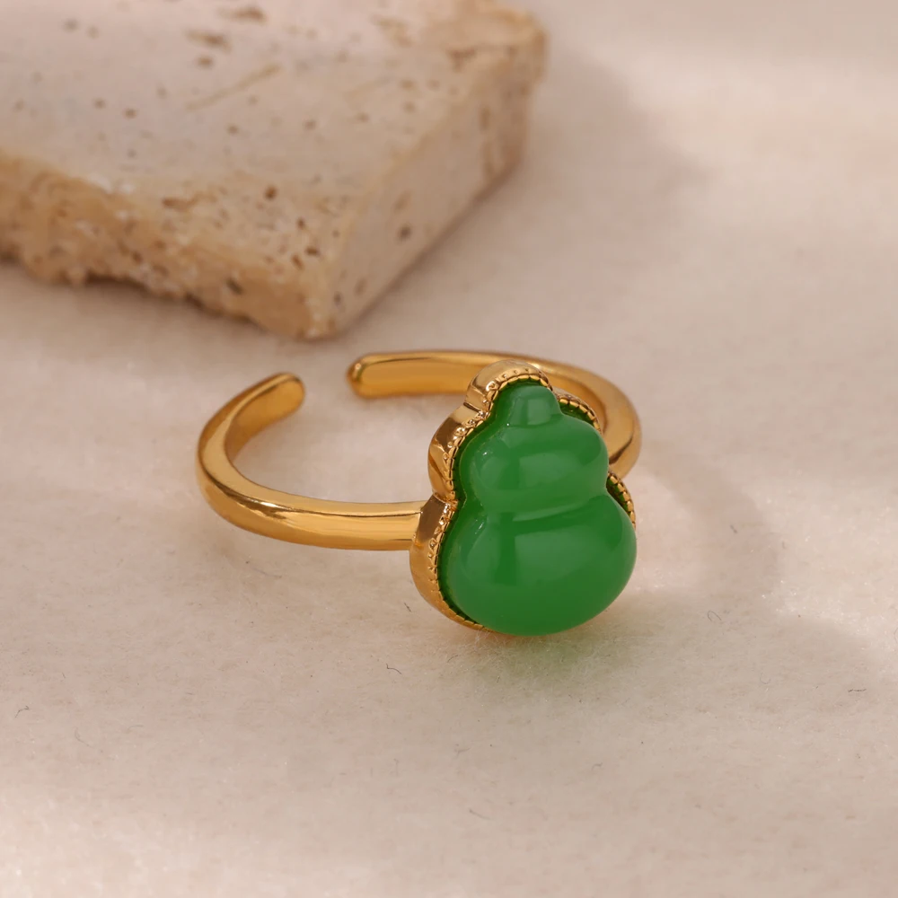 Stainless Steel Green Gourd Rings For Women