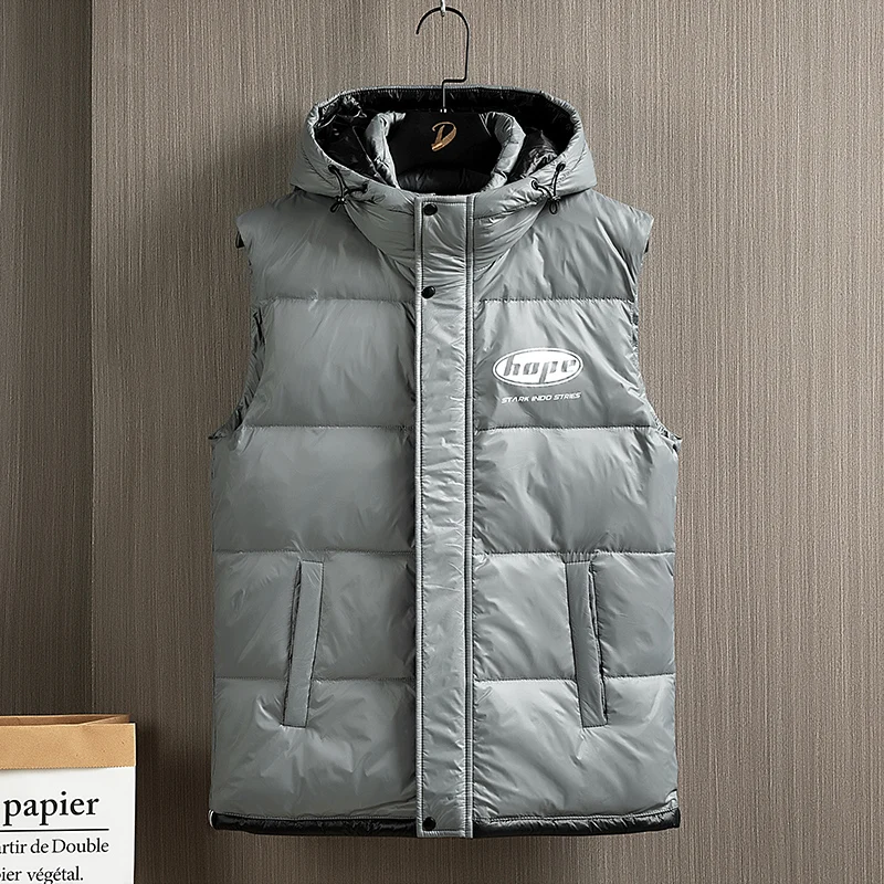 White Duck Down Men Jacket Thicken Coat Outdoor Causal Sleeveless Fashion Male Hoodies Vest Winter Padded Zipper Solid Waistcoat
