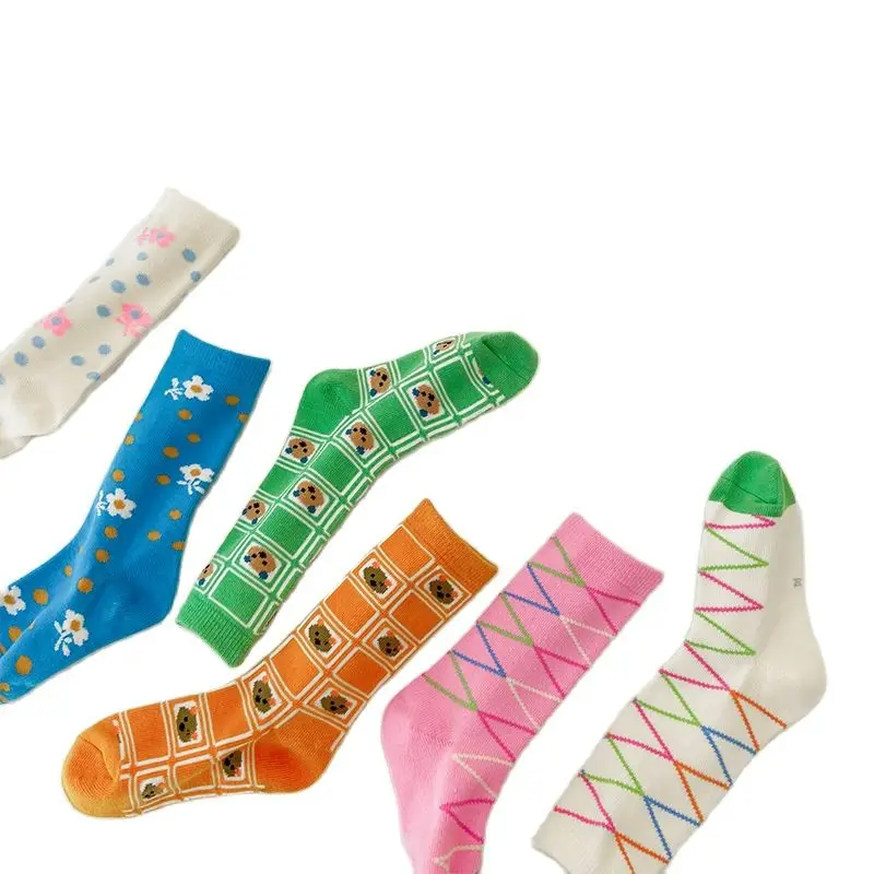 

1-8Year 3 Pairs 2023 Spring New Floral Polka Dot Socks Cute Girls Socks