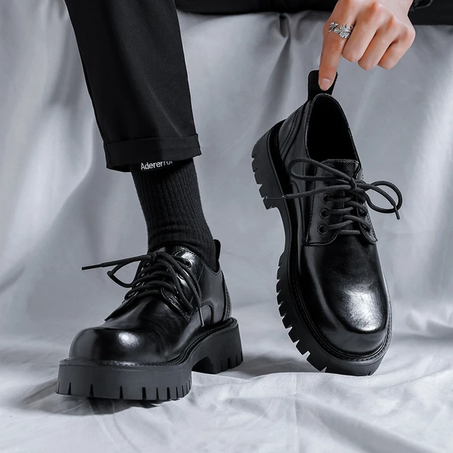 Obediente diluido ensillar Zapatos de cuero informales con plataforma para hombre, calzado de Vestir  Vintage, moda de negocios, ropa de calle coreana, Japón, boda _ -  AliExpress Mobile