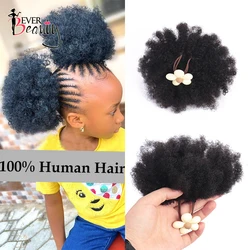 Afro Kinky Curly Ponytail Human Hair For Kids Ponytails Children Girls 4B4C 100% Human Hair Extensions Buns Hair Child No Clip