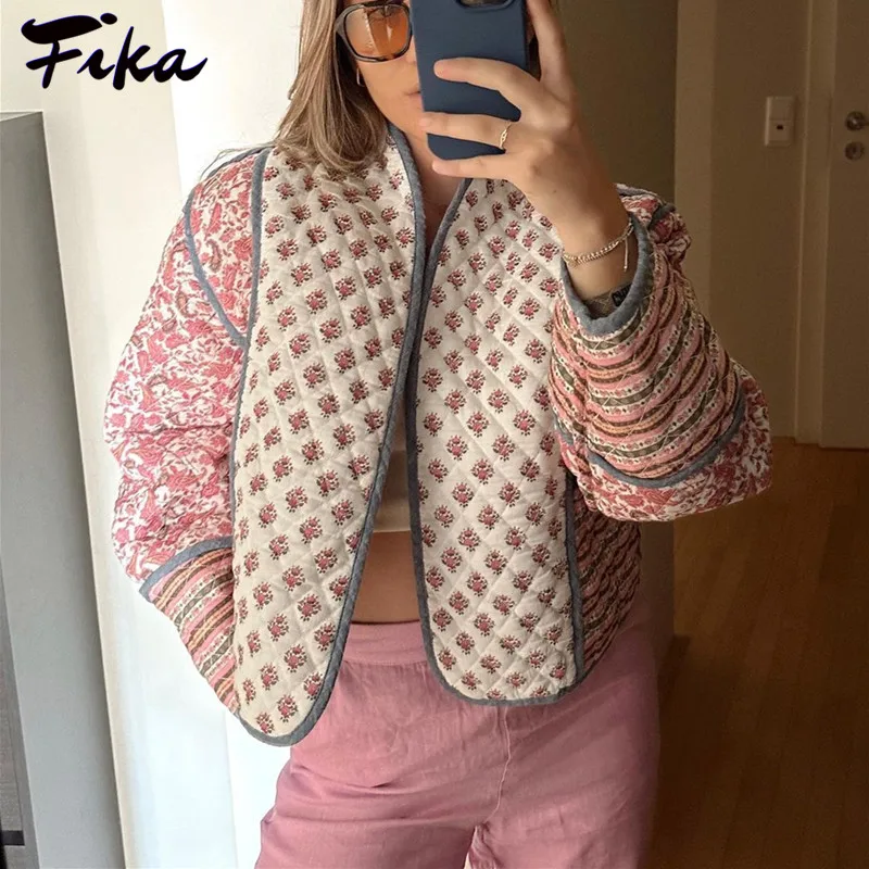 

2023 Autumn Fashion Flower Printed Reversible Jacket Casual Loose V Neck Long Sleeve Two In One Coat Vintage Jackets Streetwear