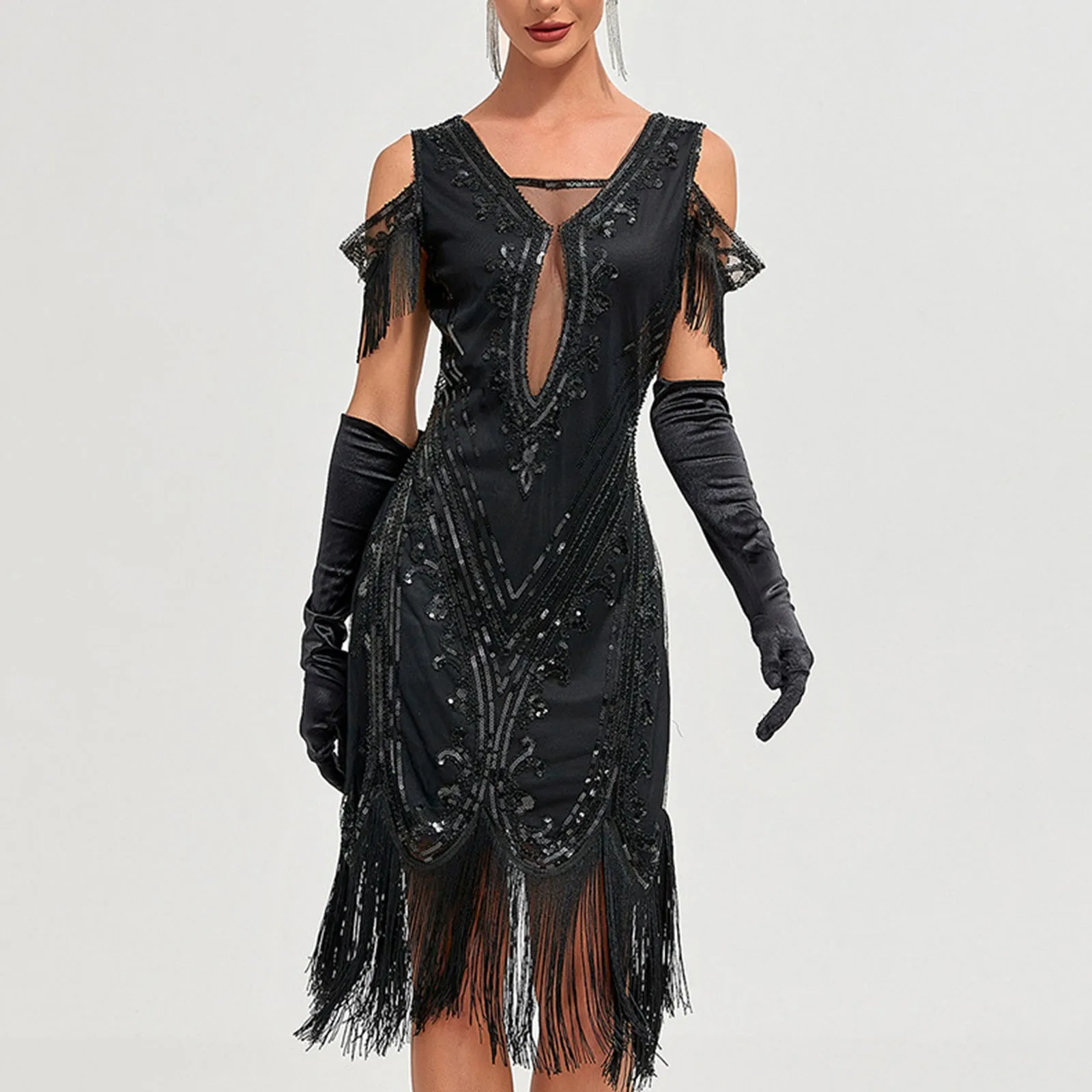 

Женское коктейльное платье с кисточками, длиной до колена