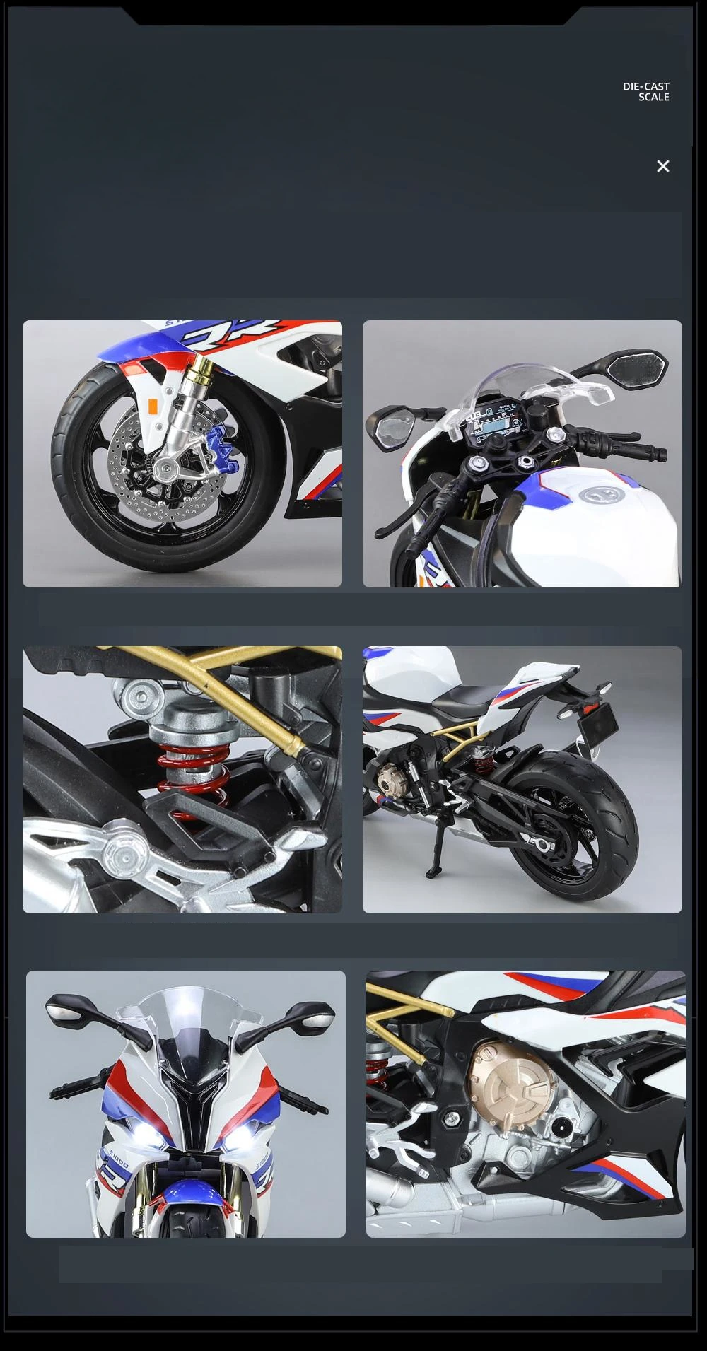 1/9 BMW S1000RR Yarış Motosikleti Diecast Model