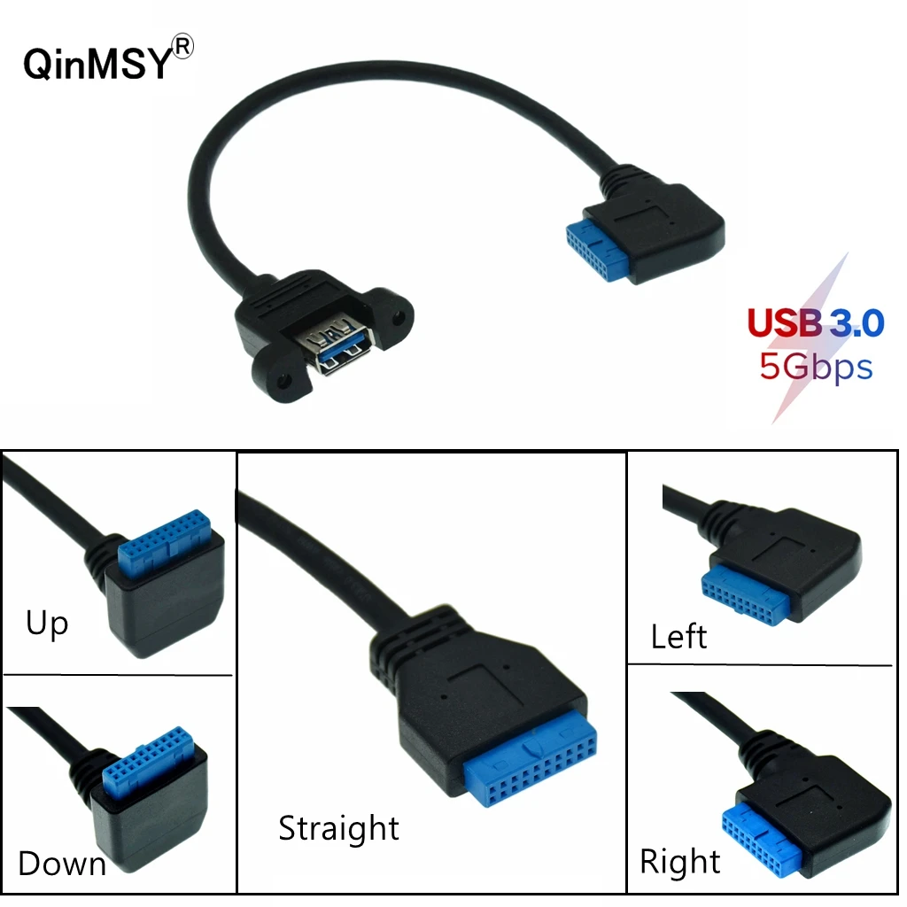 

Single Female USB 3.0 Single Port A Screw Mount Type To Up Angled Motherboard Header 20pin 90 Degree Right Angle Cable Cord 30cm