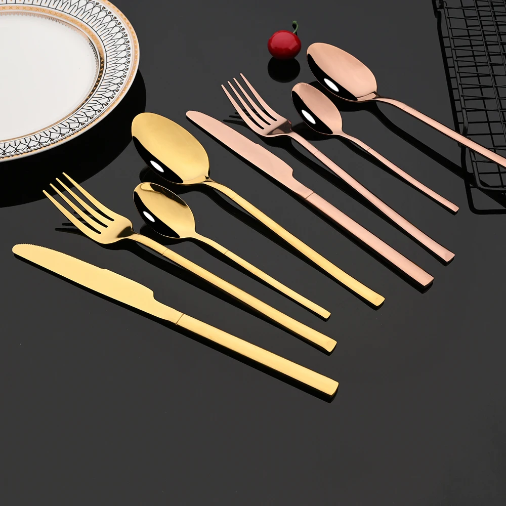Rose Gold Wedding Dinnerware Set Stainless Steel Tableware Set Dinner Knife Fork Spoon Luxury Flatware Cutlery Silverware