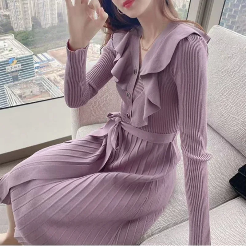 fitted lace wedding dress Vintage Purple Midi Sweater Dress main image 0