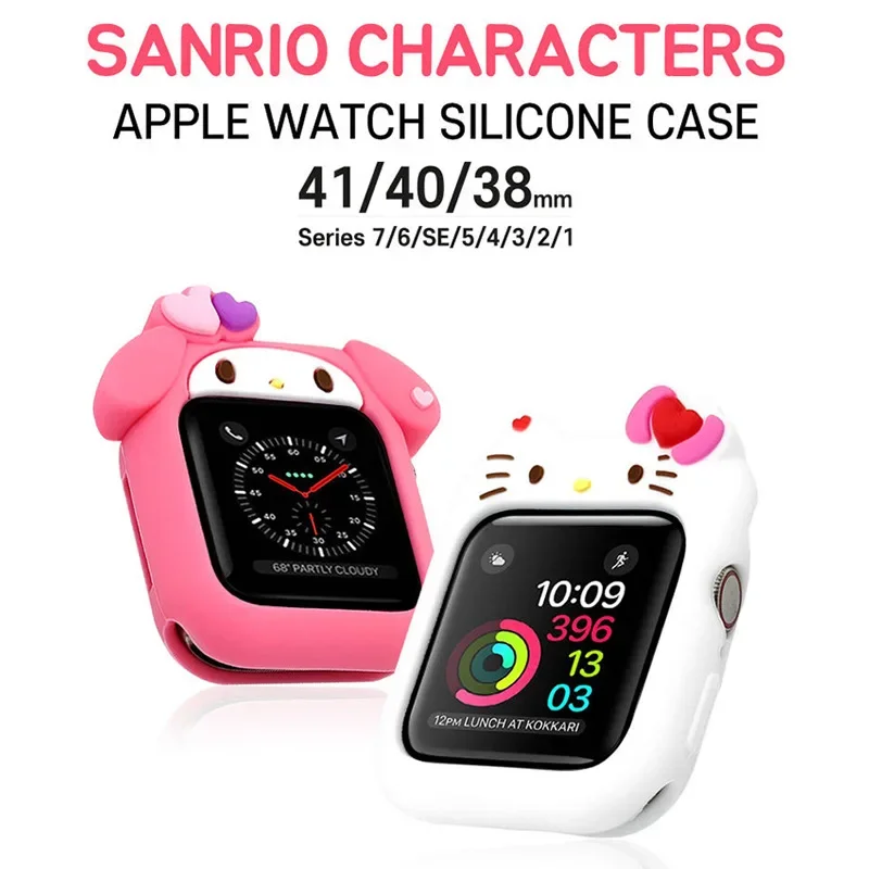 

Силиконовый чехол Sanrios Kuromi Cinnamoroll для Iwatch 7 6 Se 5 4 3 2 1, милый мультяшный защитный чехол с мелодией Hello Kitty