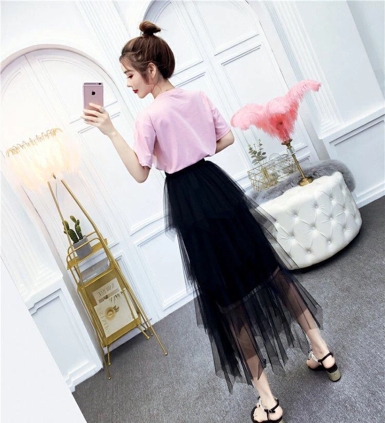 skirts for women 2021 New Spring Summer Autumn Women's High Waist Gauze Irregular Half Body Slim Girl's Pompous Skirt sequin skirt