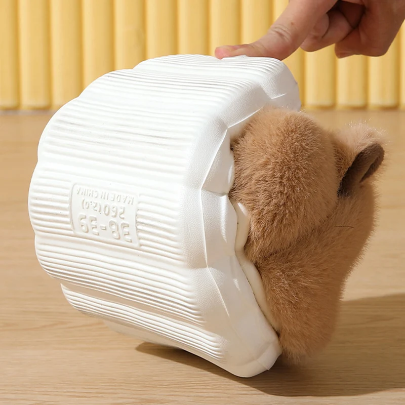 Winter Lovely Cartoon Cotton Slippers Women Non Slip Thick Sole Women's Home Slippers Closed Toe Indoor Fluffy Slides Woman