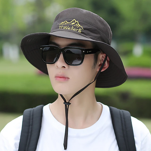 Solid color sun hats for men Outdoor Fishing cap Wide Brim Anti-UV