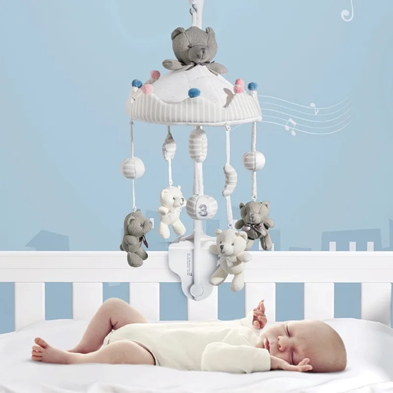 

Bluetooth rotating bed music bell toys for baby 0-12 months soft fabric hanging bedside newborn-toy appease lovely bear