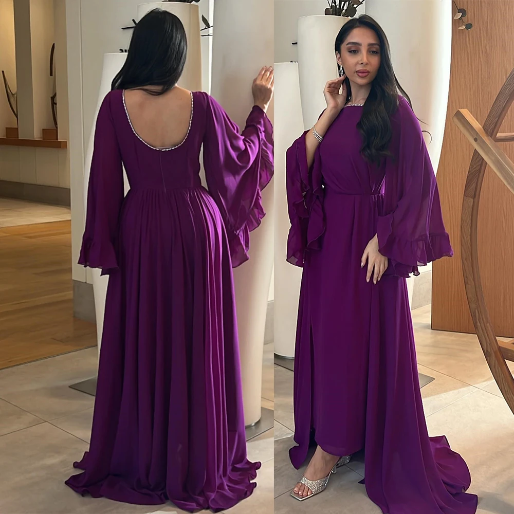 

Prom Gown Round Neck A-line Illusion Backless Sexy Batwing Sleeve Temperament Evening Dresses فساتين للحفلات الراقصة