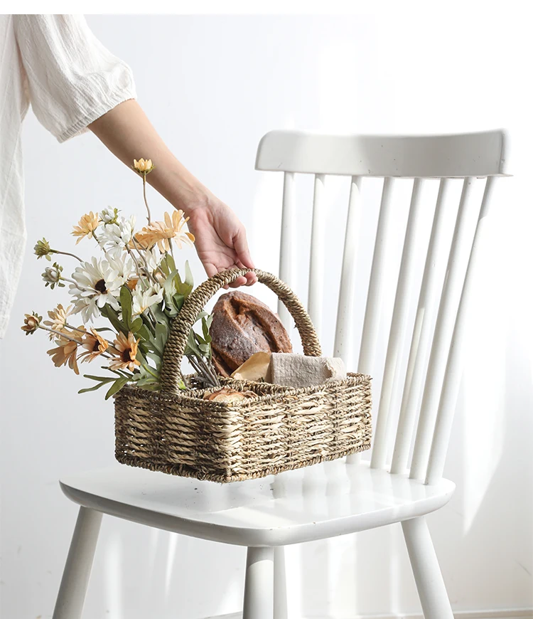 Description Picture 3 of itemHandmade Rattan Storage Tray Multi-grid Fruit Basket Portable Bread Dessert Tableware Home Cosmetics Box