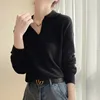 Women's Collar Knitted Sweater SpringAutumn Sleeved Solid Color Loose Korean Style Fashionable Lapel Pullover Jumper Top 6