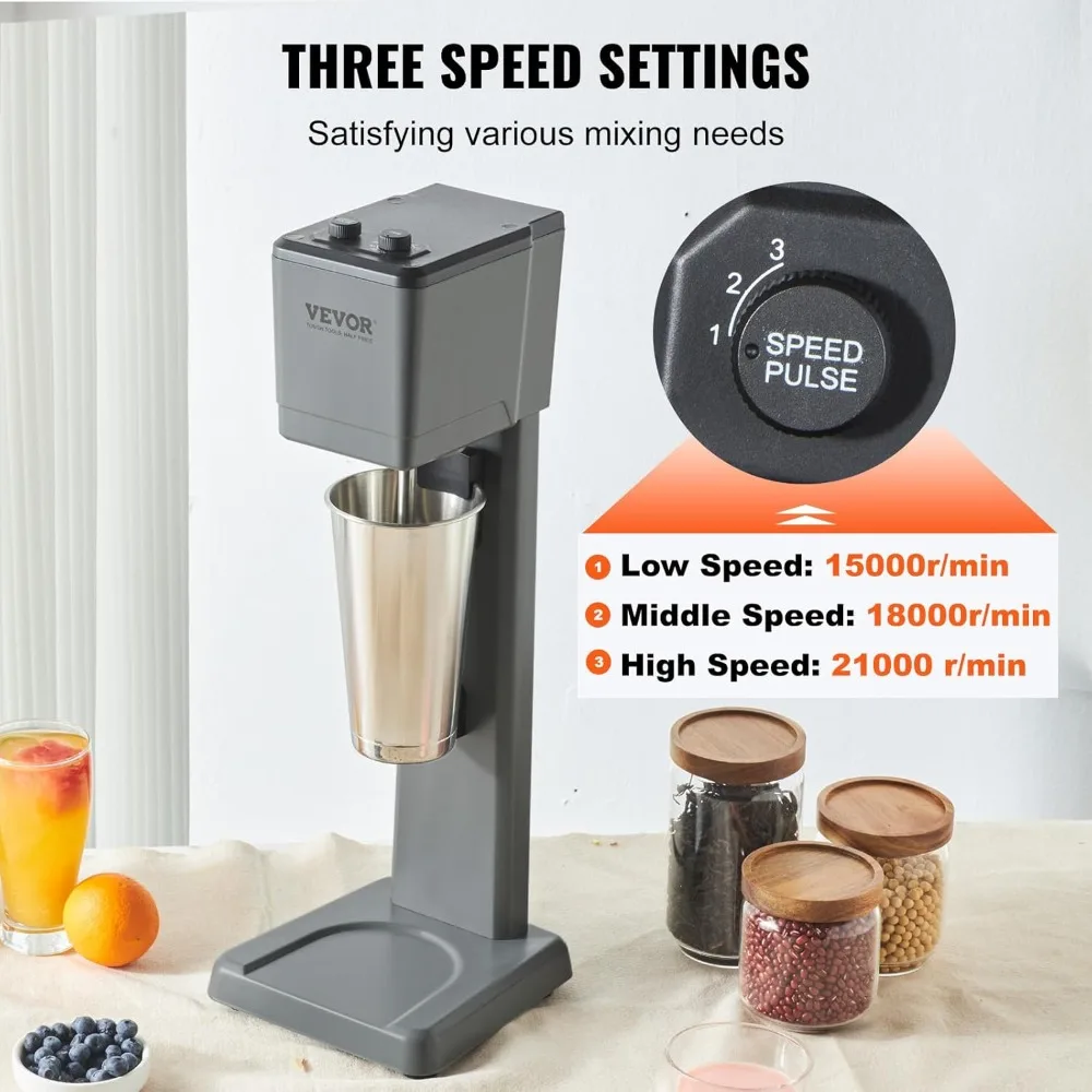 VEVOR 375W Professional Milkshake Mixer, Single-Head Beverage Blender Machine, 3-Speed Milkshake Blender