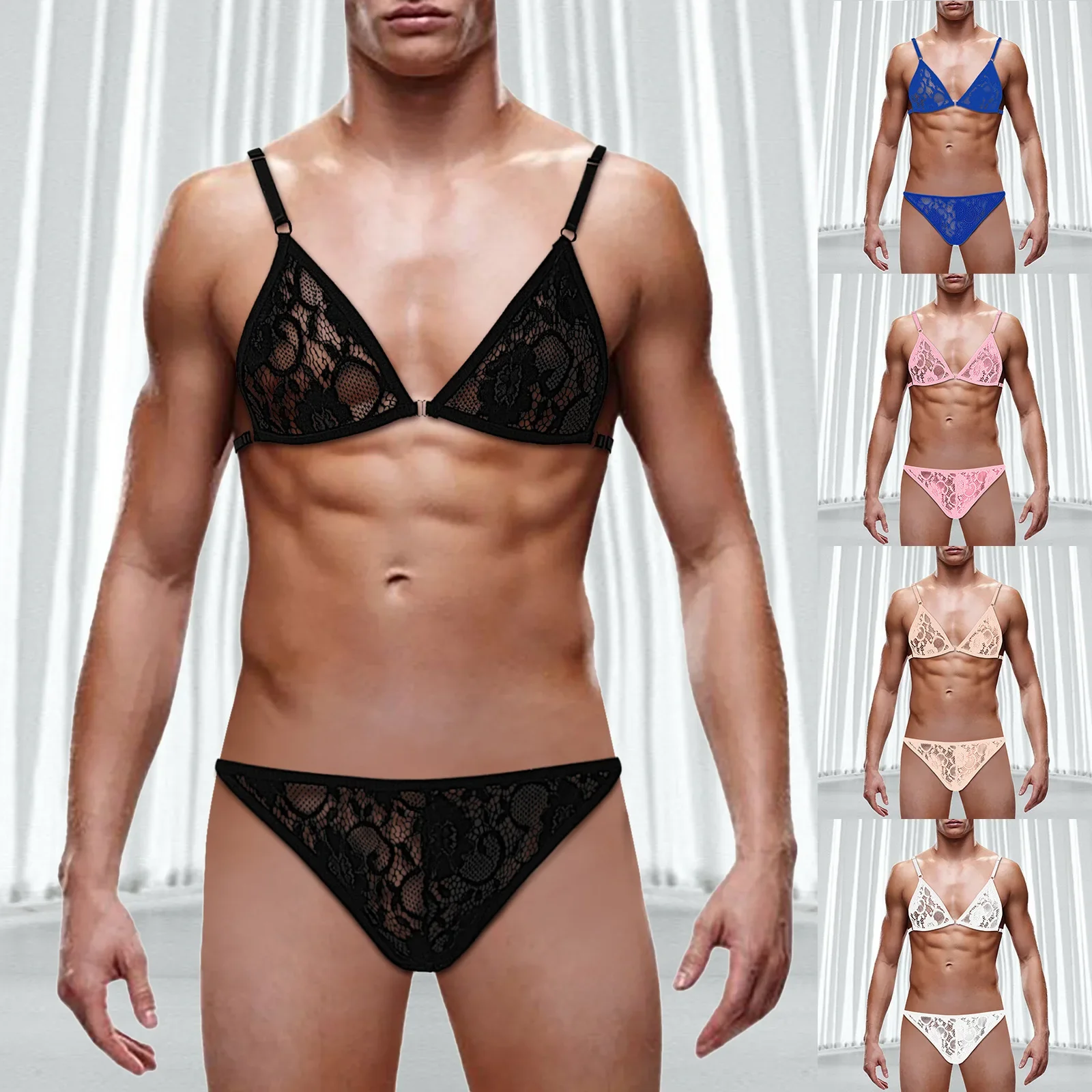 

Men's sexy Lingerie Lace Bra & Pant Set Sissy Underwear Men Exotic Costumes Gay