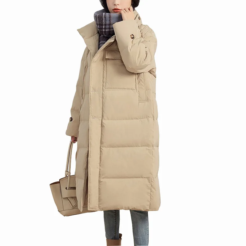 

Winter Loose Mid Long Down Parkas Women's Cold Coat Warm Puffer Jacket Female Thicken Windproof Coats For Women 2023