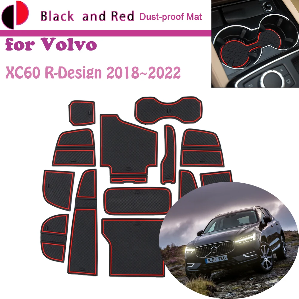 

Rubber Door Groove Mat for Volvo XC60 R-Design 2018~2022 2019 2020 Gate Storage Slot Coaster Dust-proof Car Sticke Rug Pad Auto