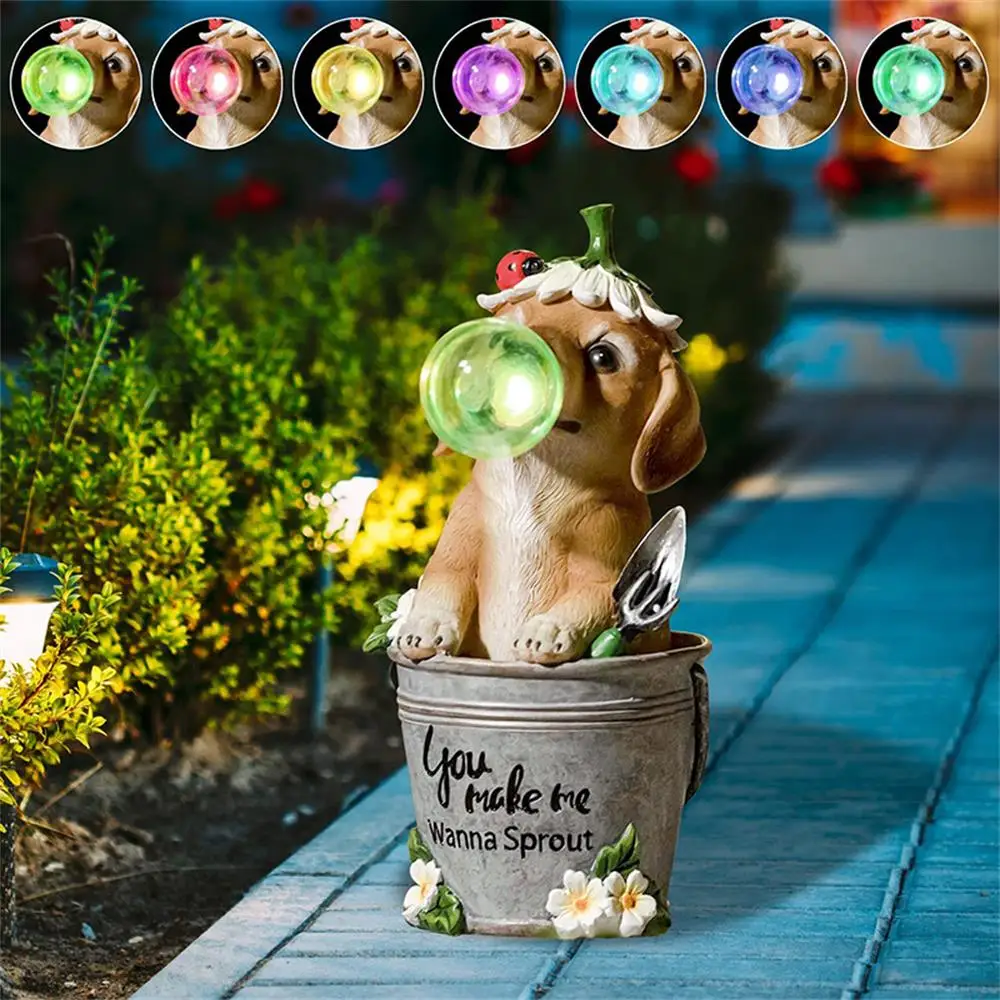

Outdoors Solar Garden Light Puppy Bubble Statue Garden Lawn Landscape Decoration Resin Decoration Pendant