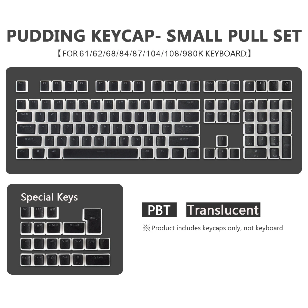 Pudim Geral Pbt Keycaps Injeção de Duas Cores Oem Keycap Translúcido para 61 62 68 84 87 104 108 980k Keyboar Mecânica 129key