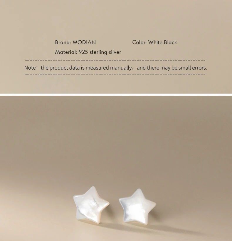 Modian Ohrstecker aus massivem 925er-Sterlingsilber, einfache Muschelperle, Sterne, für Damen, klassische Ohrstecker, feiner Modeschmuck, Geschenk – Detail 2