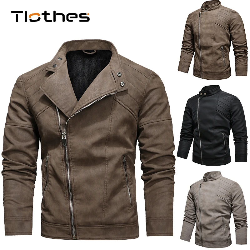 

Winter Fleece Warm Motorcycle Leather Jacket Men Oblique Zipper PU Biker Moto Jackets and Coats Michael Jackson Jacket Men
