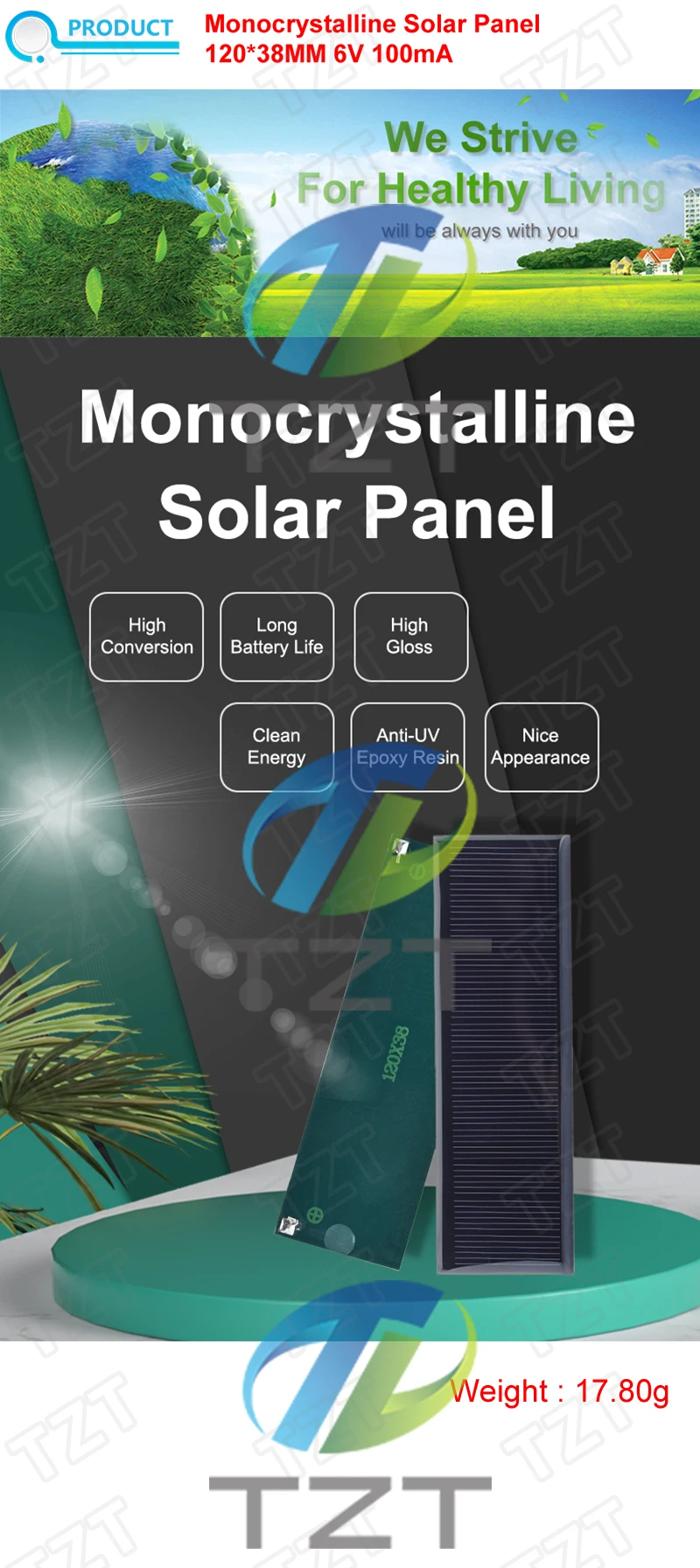 TZT 1/3 Stück 6 V 100 mA 0,6 W Solarpanel polykristallines 120 x 38 mm Mini Sunpower Solarsystem DIY für Batterie-Handy-Ladegerät – Detail 3