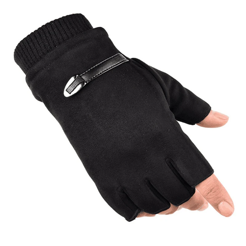 New Fashion Winter Suede Grace Men's Gloves Vintage Warm Windproof Touch Screen Write Driving Fingerless Glove Mittens