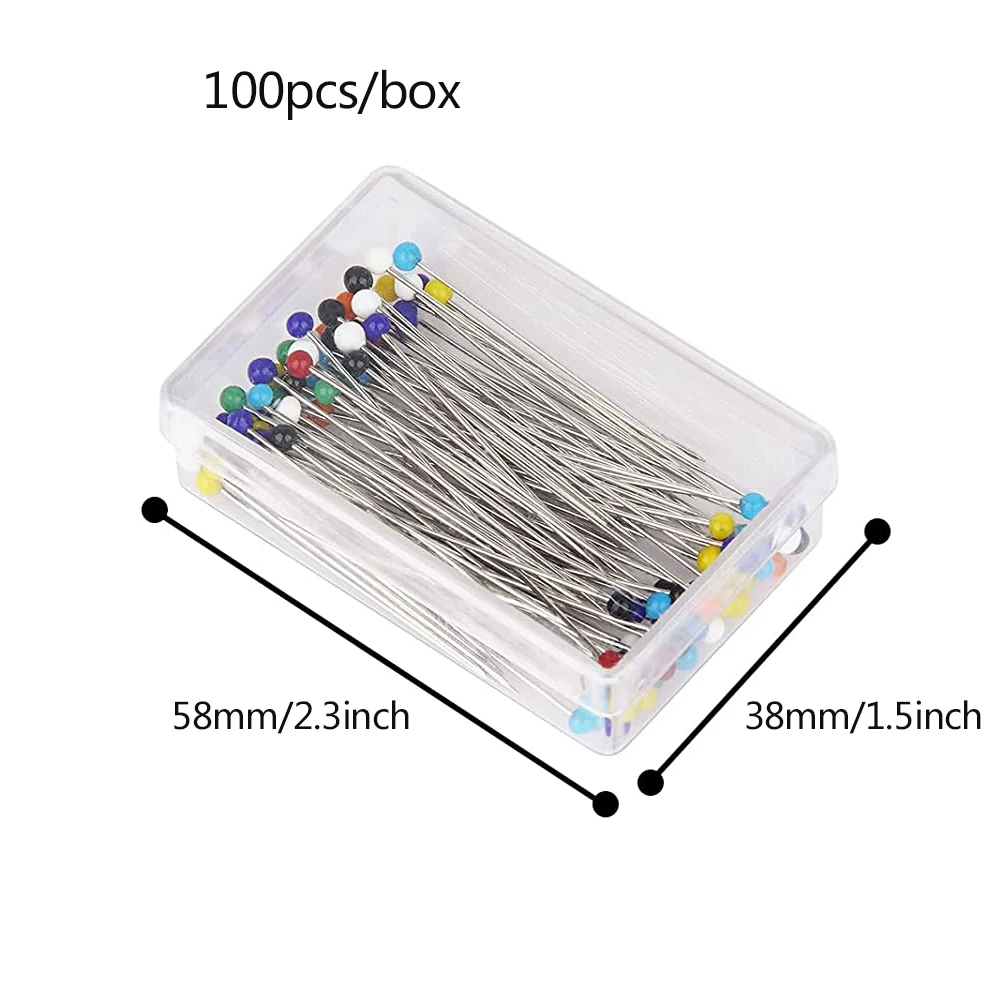 500PCS Sewing Pins for Fabric, Straight Pins with Colored Ball Glass Heads  Long 1.5inch, Quilting Pins for Dressmaker, Jewelry DIY Decoration, Craft