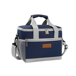 Spacious Dual - Compartment Insulated Lunch Tote with Portable Handle and Shoulder Strap (Blue)