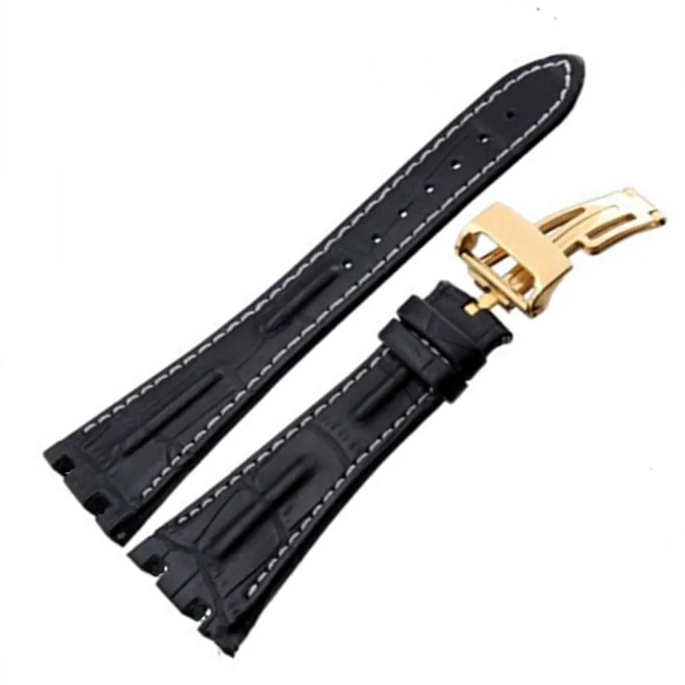 Free Shipping 28 mm Black Red Line Leather Strap+Clasp for AP fit for Audemars for Piguet + Tool