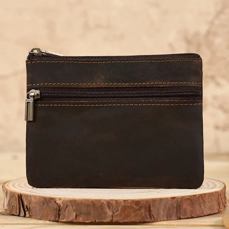 Mini Tasca Medievale In Pelle Marrone - Portachiavi E Portamonete Con Cerniera - 8.9 X 12.5 Cm - Unisex