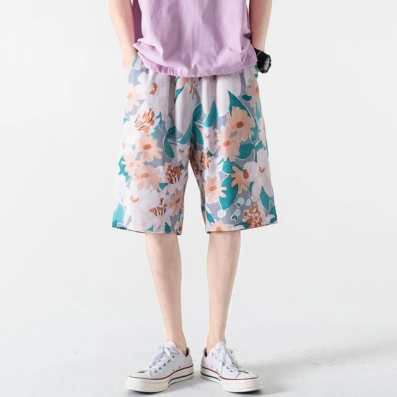 

Summer New Men Casual Shorts Trend Brand Men Contrast Color Cotton Print Running Shorts Drawstring Beach Shorts Male C25