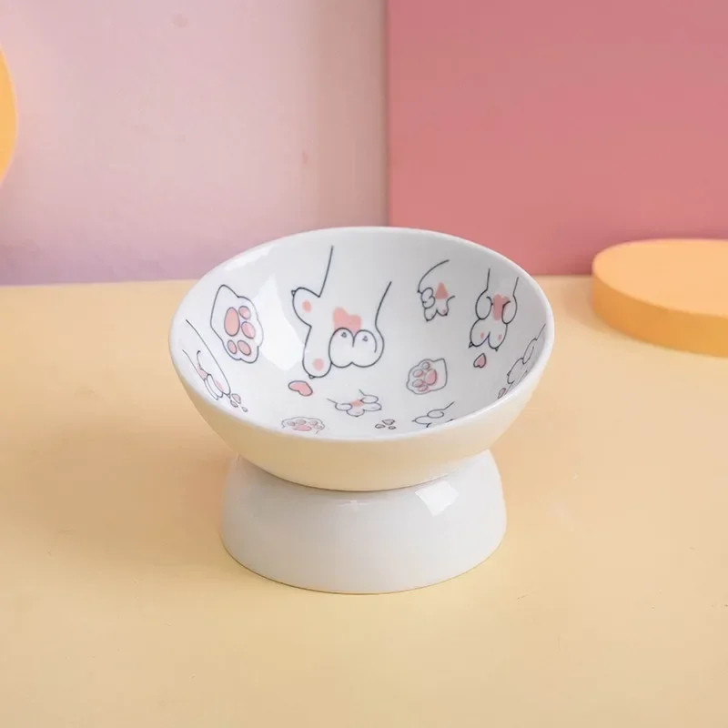 고양이 그릇 세라믹 고양이 음식은 자궁 경부 척추를 보호합니다 비스듬한 오프닝 애완 동물 높은 발 그릇 고양이 음식 물 그릇 개