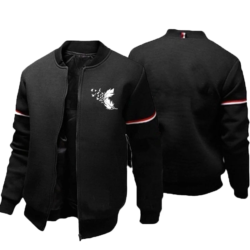 Fashion trend printed slim fit sports zipper jacket casual outdoor short fashion men's solid color cardigan jacket