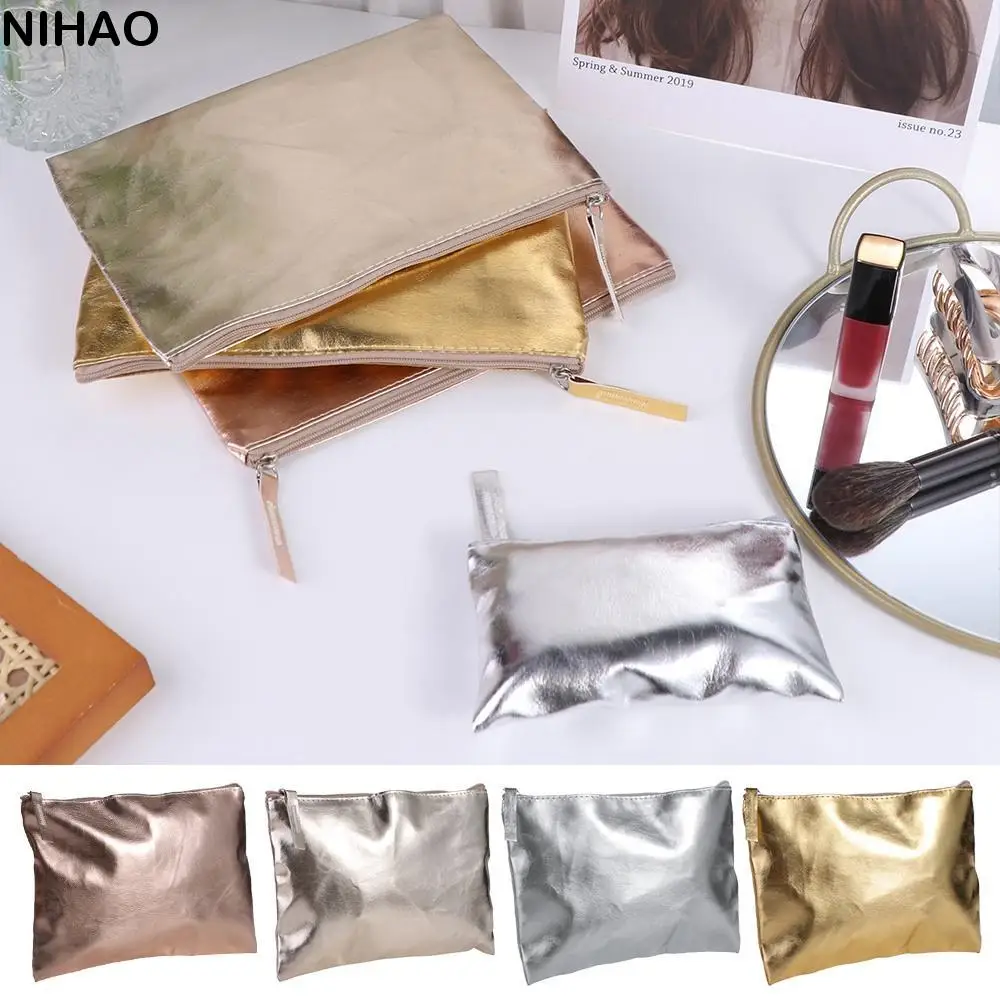 Coin Purse Portable Cosmetic Bag Bright PU Coin Purse Korean Style Wallet Zipper Coin Purse Solid Color Small Item Bag Men