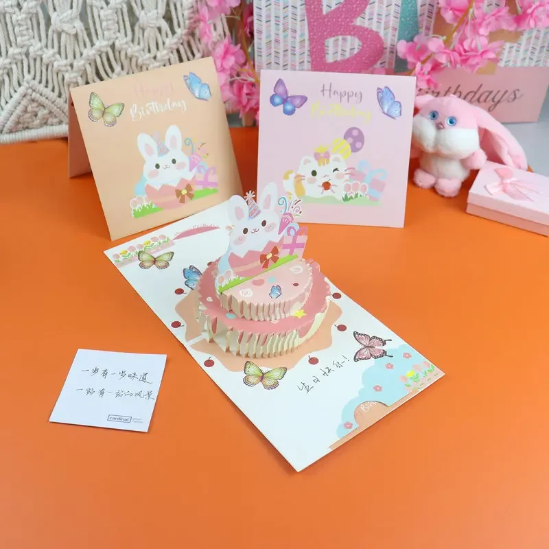 Pop up style cartoon cute birthday cake greeting cards 3D stereoscopic student birthday gift holiday blessing greeting card gift