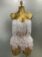 2025 Sexy Pearl Sequins Tassel Sleeveless Glitter Mini Dress Women Singer Bar Nightclub Stage Performance Clothing Show Outfit - Image 4