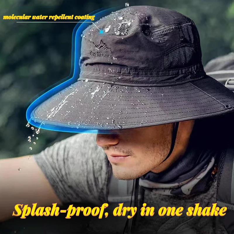 New Strong Fabric UPF 50 Waterproof Anti-UV Fishing Sun Hat Large