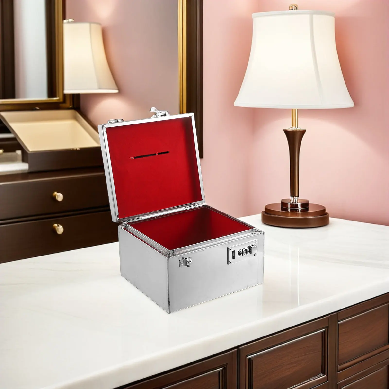 스테인리스 스틸 돼지 저금통 성인용 번호 잠금 키 손잡이 실버 깨지지 않는 돈 모으는 상자 금속 동전통 안전 현금 보관함