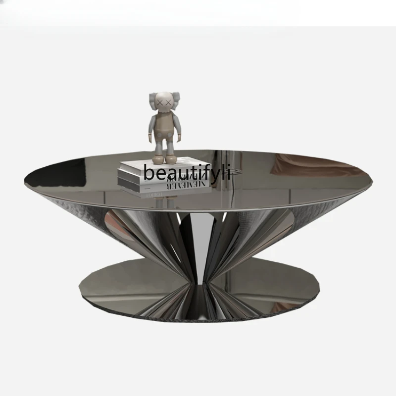

Round Tea Table Italian Minimalist Light Luxury Suspension Living Room Home Stainless Steel Mirror