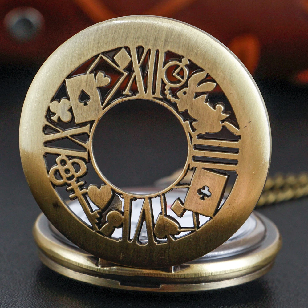 

Children's Classic Retro Alice Theme Poker Hollow Quartz Pocket Watch Gentleman Necklace Pendant Clock Women's Jewelry Gift